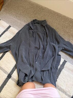 Zara Charcoal Gray Lightweight Draped Shirt Jacket